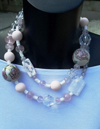 pink and crystal double necklace