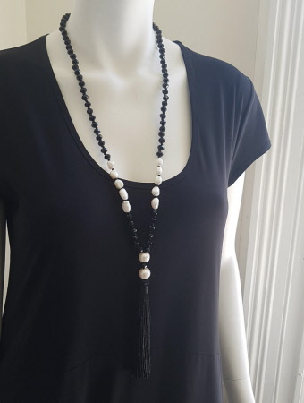 pearl and jet necklace with tassell